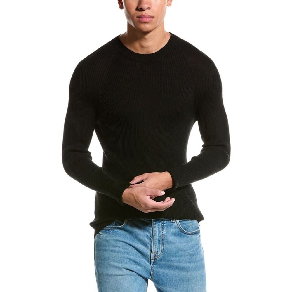Raffi Mens  Raglan Wool-Blend Crewneck Sweater, Black